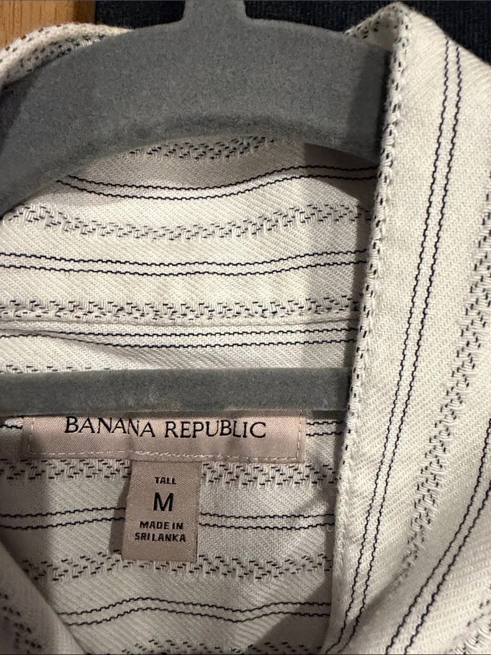 Banana Republic White Shirt with Navy Pinstripes and High Collar